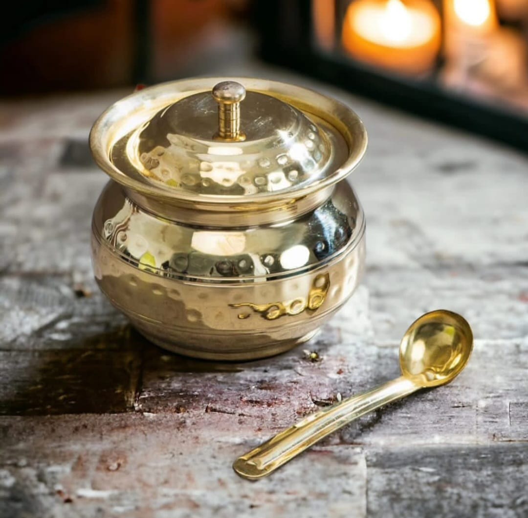 Brass Ghee Pot with Spoon